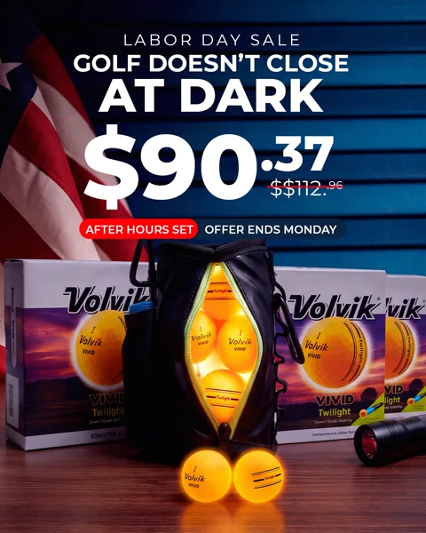 Volvik static ad: Labor Day sale, golf doesn't close at dark